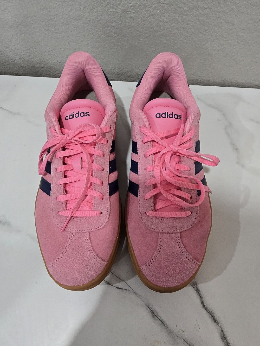 Adidas VL Court Bold Pink Sneakers with Navy Stripes and Gum Sole Size 11